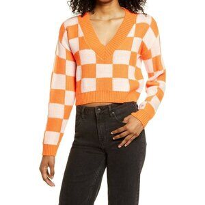 BP Check V-Neck Crop Sweater